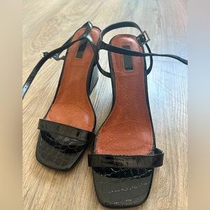 Top Shop Patent snake skin block heel